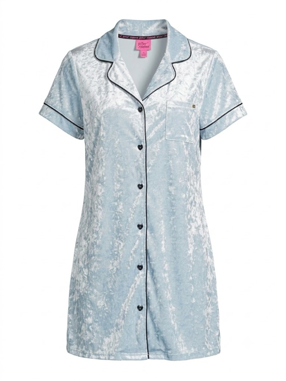 Betsey Johnson Crushed Velvet Nightgown Dress Shirt Pyjama Ice Blue Small